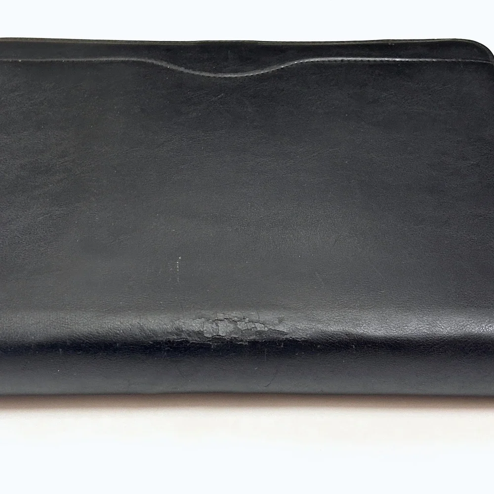 VTG 90s Day-Timer Leather 3 Ring Planner Folio Briefcase Hideaway‎ Handles Black